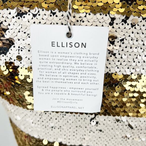 Ellison Ivory and Gold Sequin Shift Cocktail Dress Size Medium - Picture 8 of 11